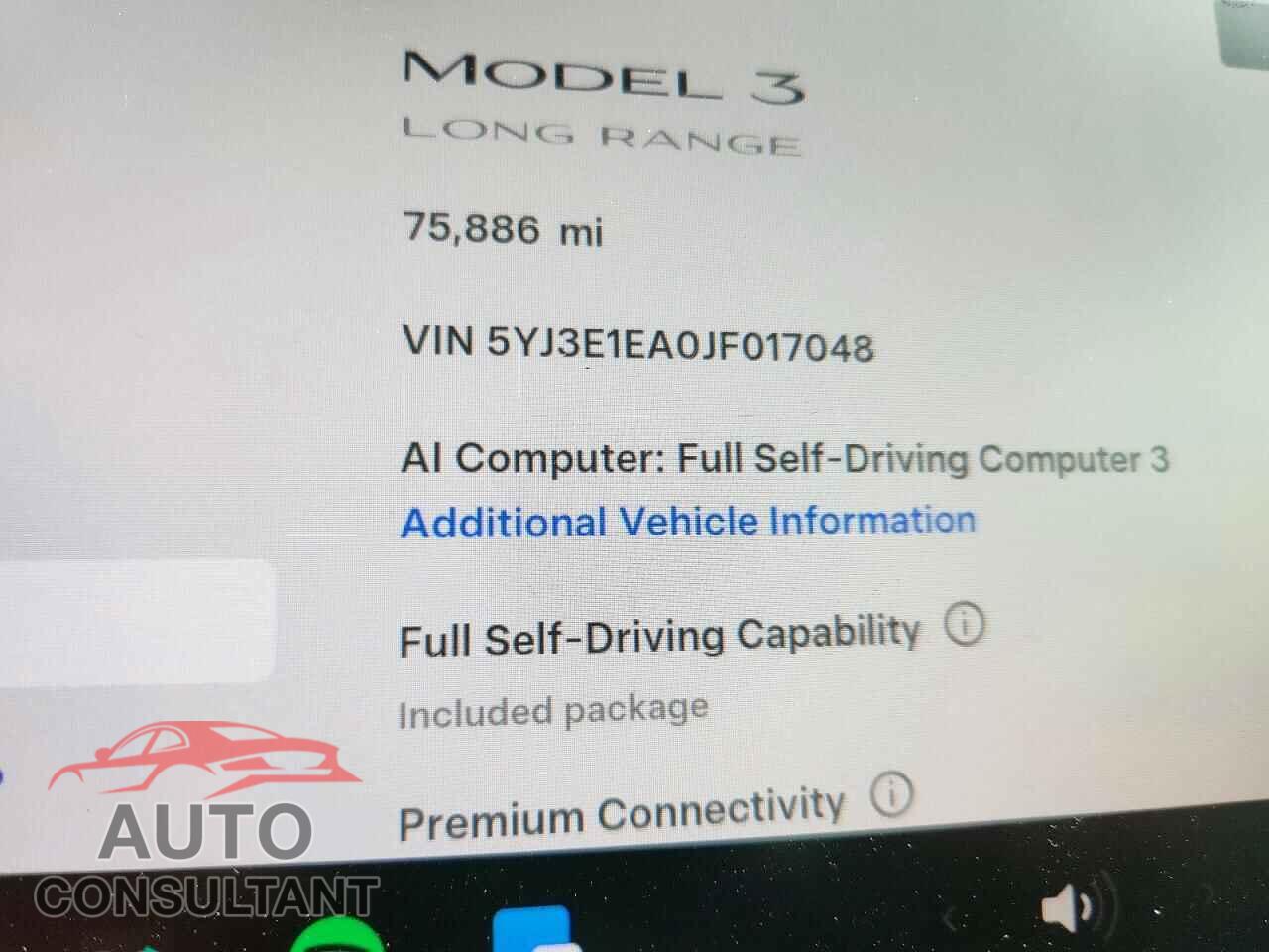 TESLA MODEL 3 2018 - 5YJ3E1EA0JF017048