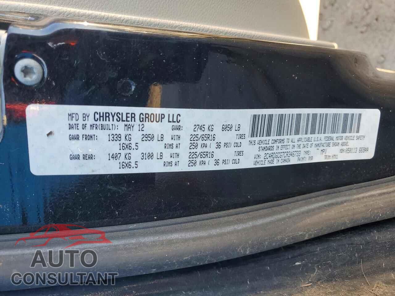 DODGE CARAVAN 2012 - 2C4RDGCG7CR346733