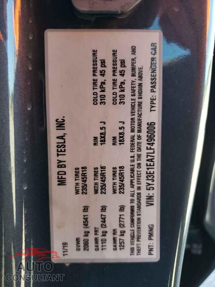 TESLA MODEL 3 2020 - 5YJ3E1EA7LF496006