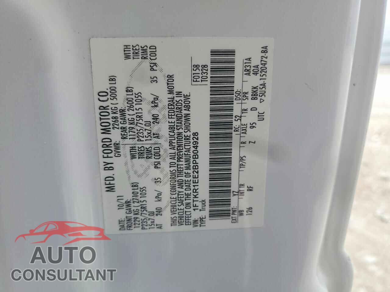 FORD RANGER 2011 - 1FTKR1EE2BPB04928
