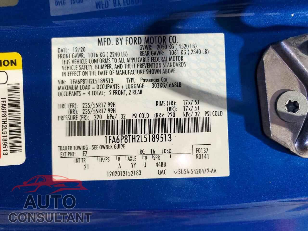 FORD MUSTANG 2020 - 1FA6P8TH2L5189513