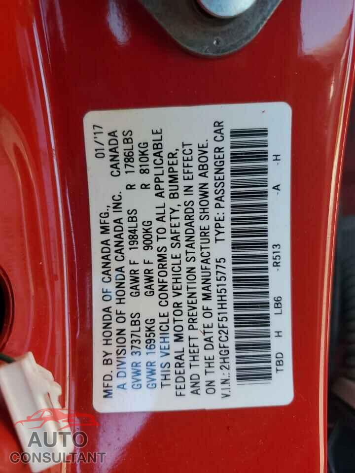 HONDA CIVIC 2017 - 2HGFC2F51HH515775