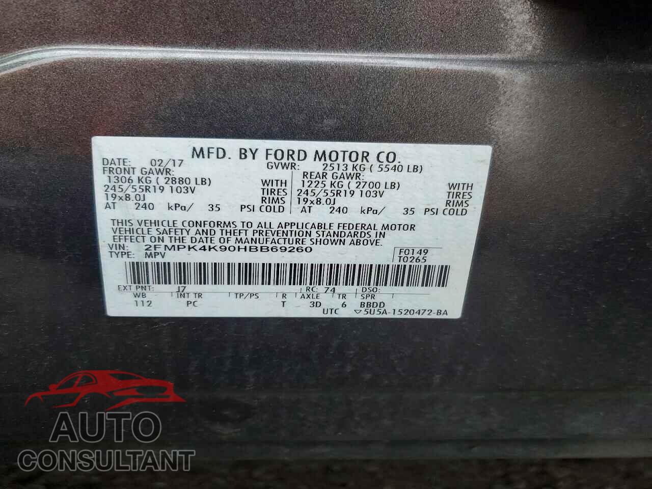 FORD EDGE 2017 - 2FMPK4K90HBB69260