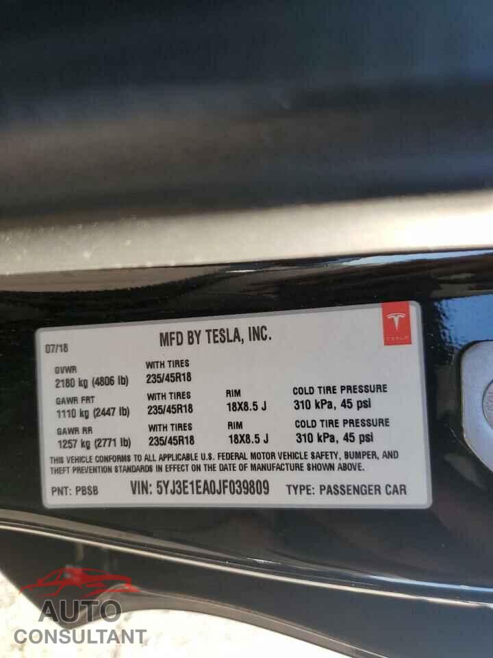 TESLA MODEL 3 2018 - 5YJ3E1EA0JF039809