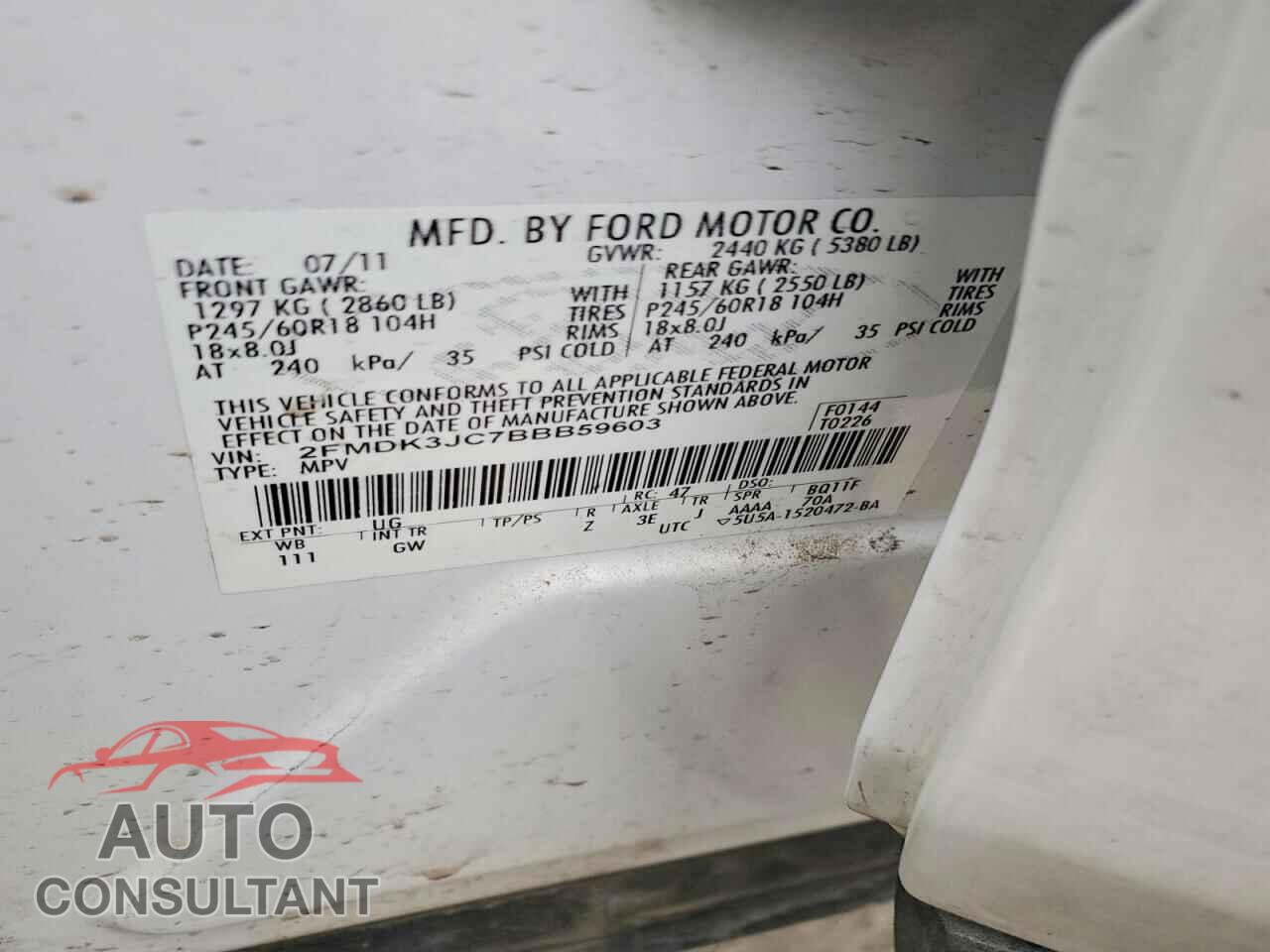 FORD EDGE 2011 - 2FMDK3JC7BBB59603