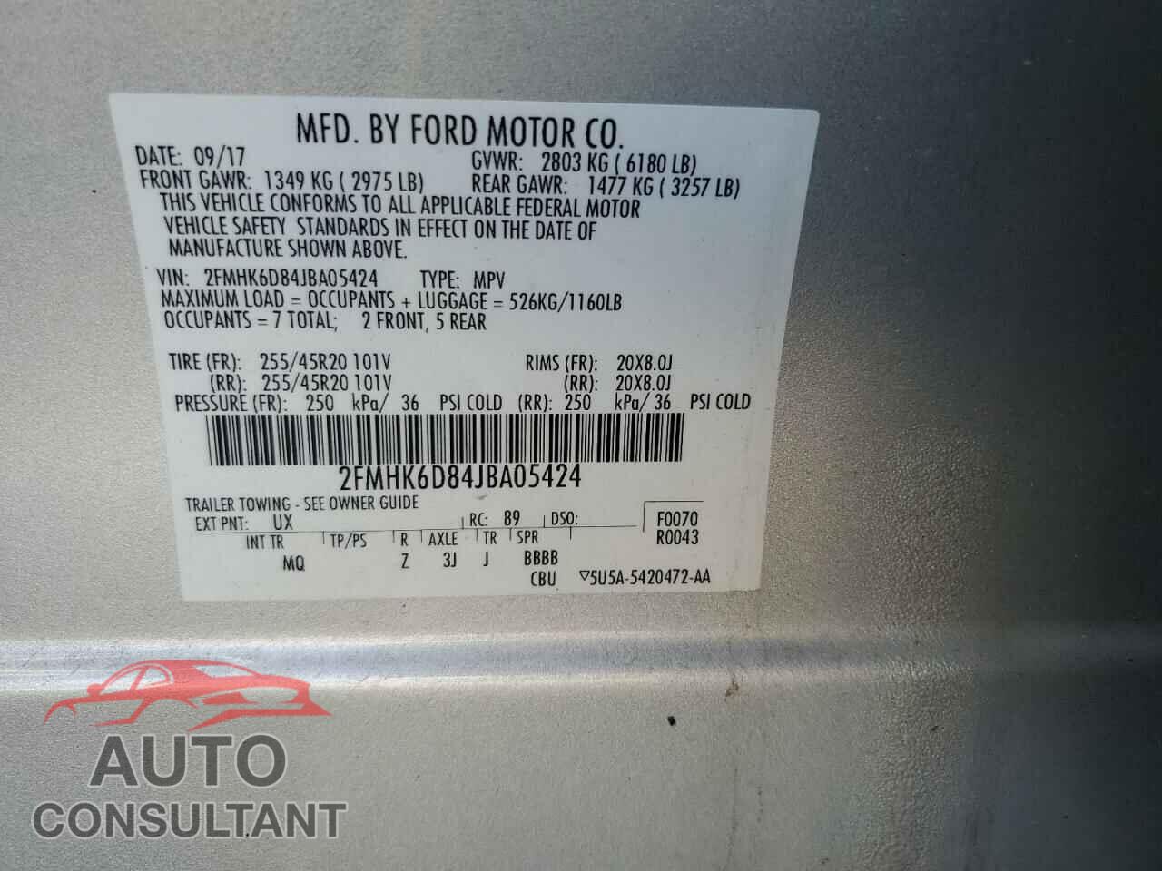 FORD FLEX 2018 - 2FMHK6D84JBA05424