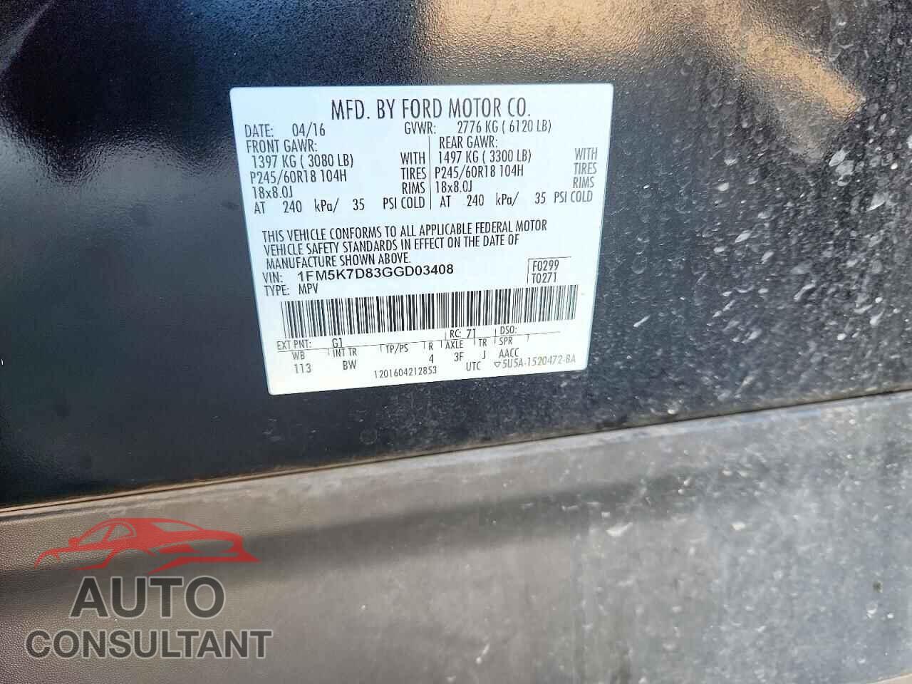 FORD EXPLORER 2016 - 1FM5K7D83GGD03408