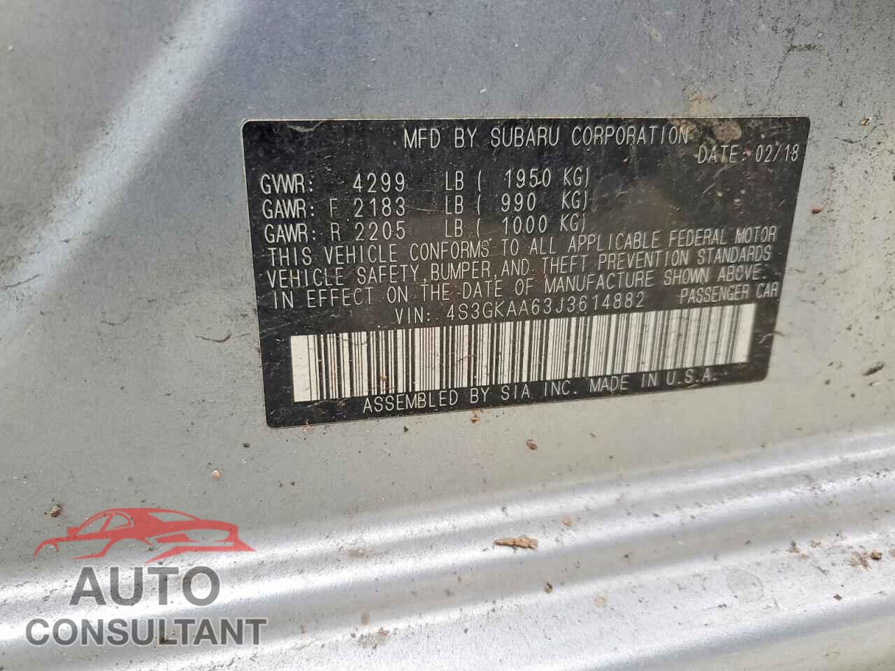 SUBARU IMPREZA 2018 - 4S3GKAA63J3614882