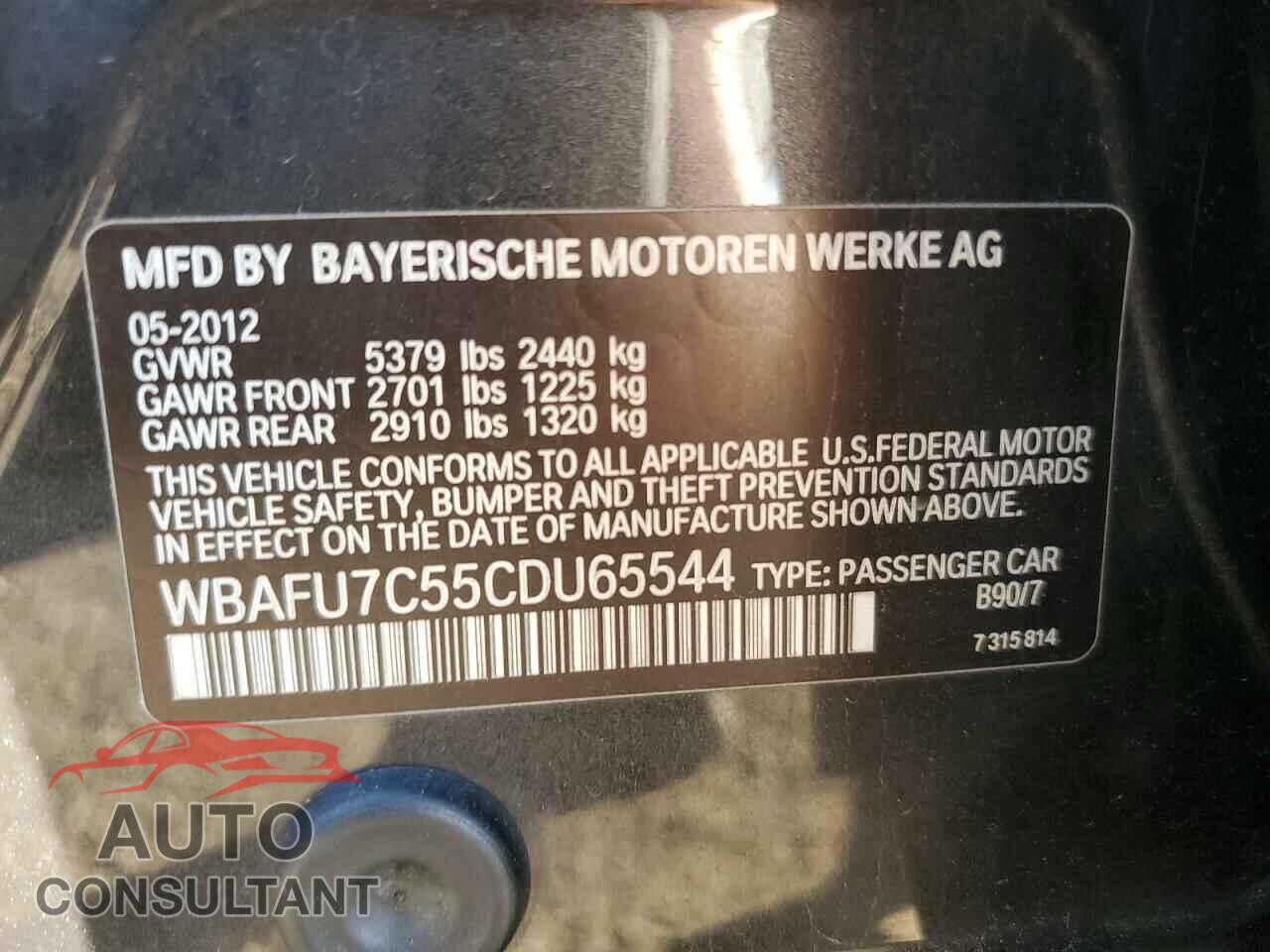 BMW 5 SERIES 2012 - WBAFU7C55CDU65544