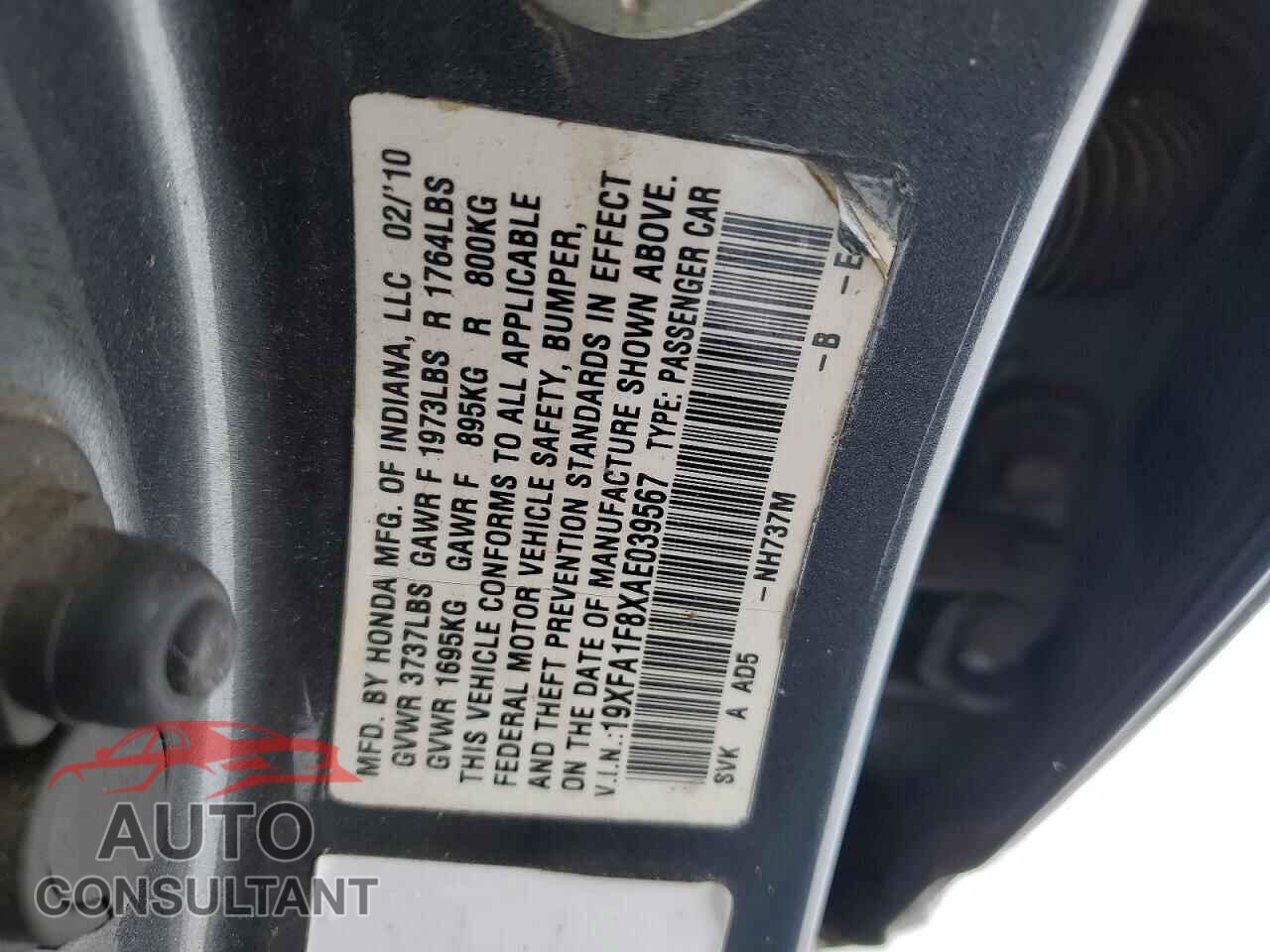 HONDA CIVIC 2010 - 19XFA1F8XAE039567