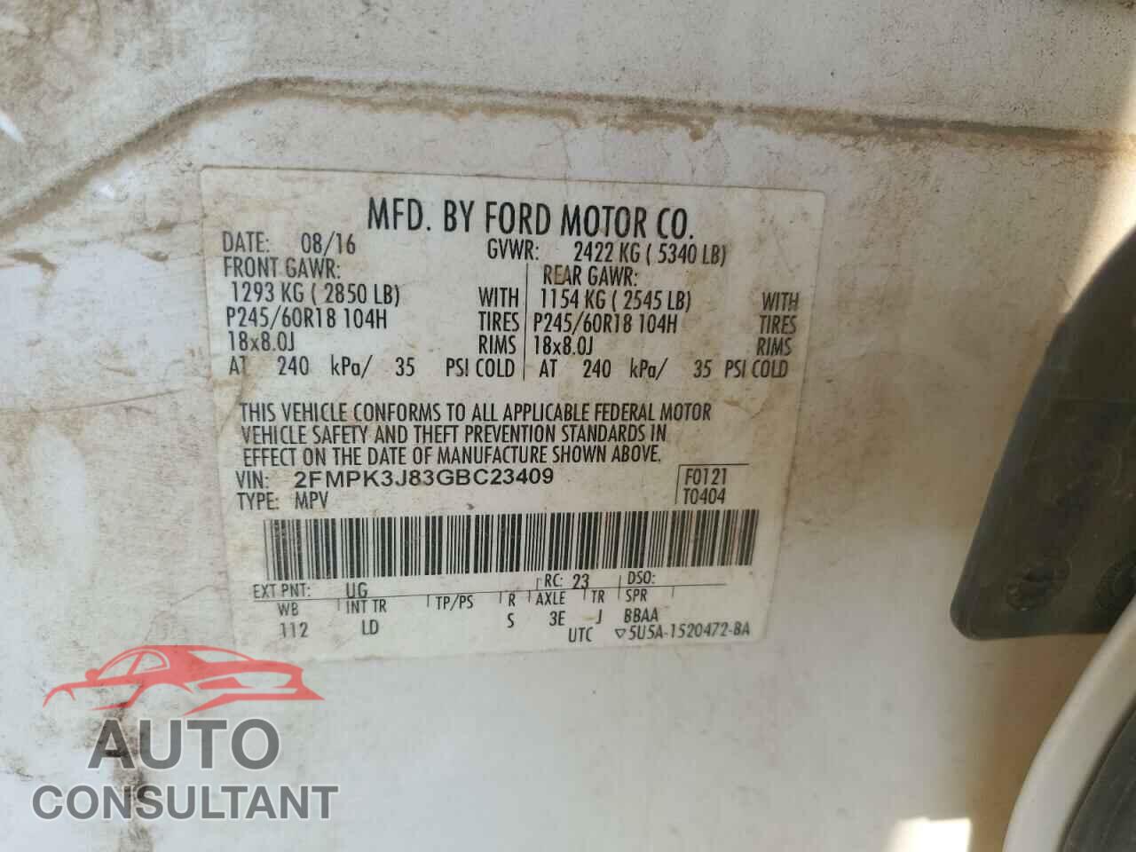 FORD EDGE 2016 - 2FMPK3J83GBC23409