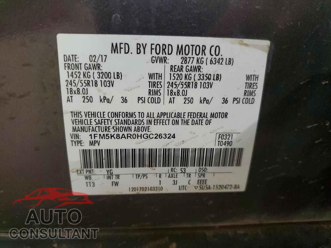 FORD EXPLORER 2017 - 1FM5K8AR0HGC26324