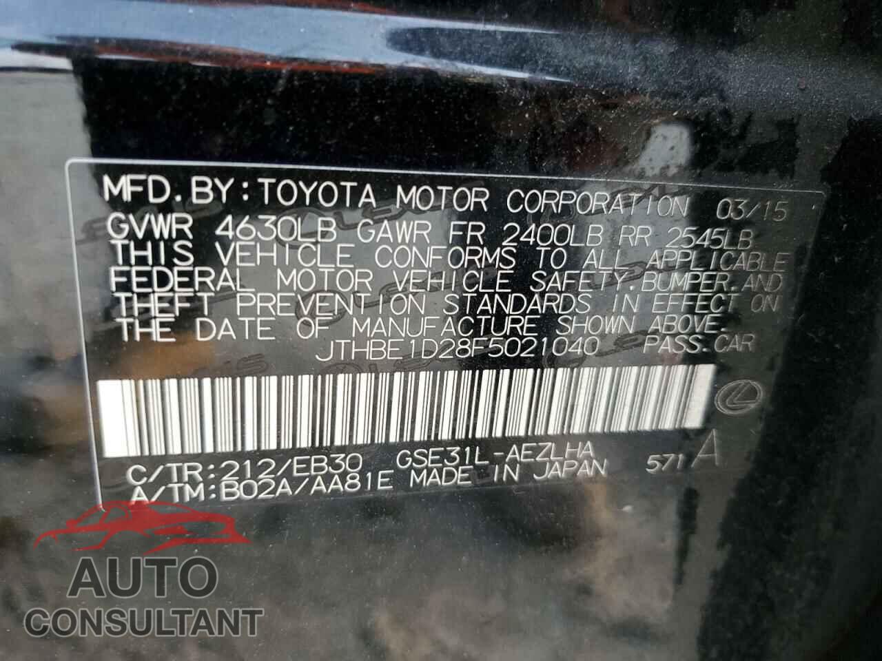 LEXUS IS 2015 - JTHBE1D28F5021040