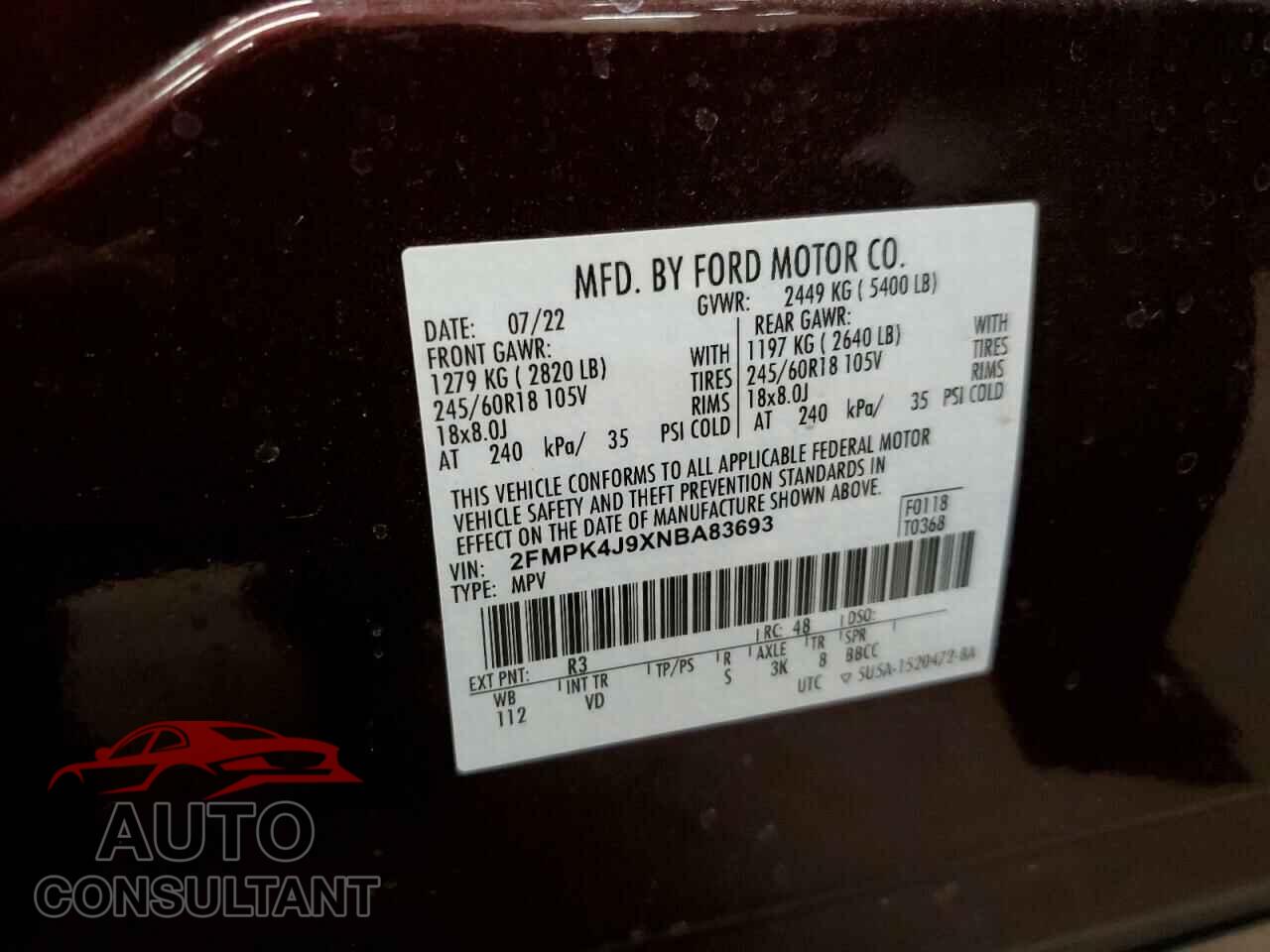 FORD EDGE 2022 - 2FMPK4J9XNBA83693