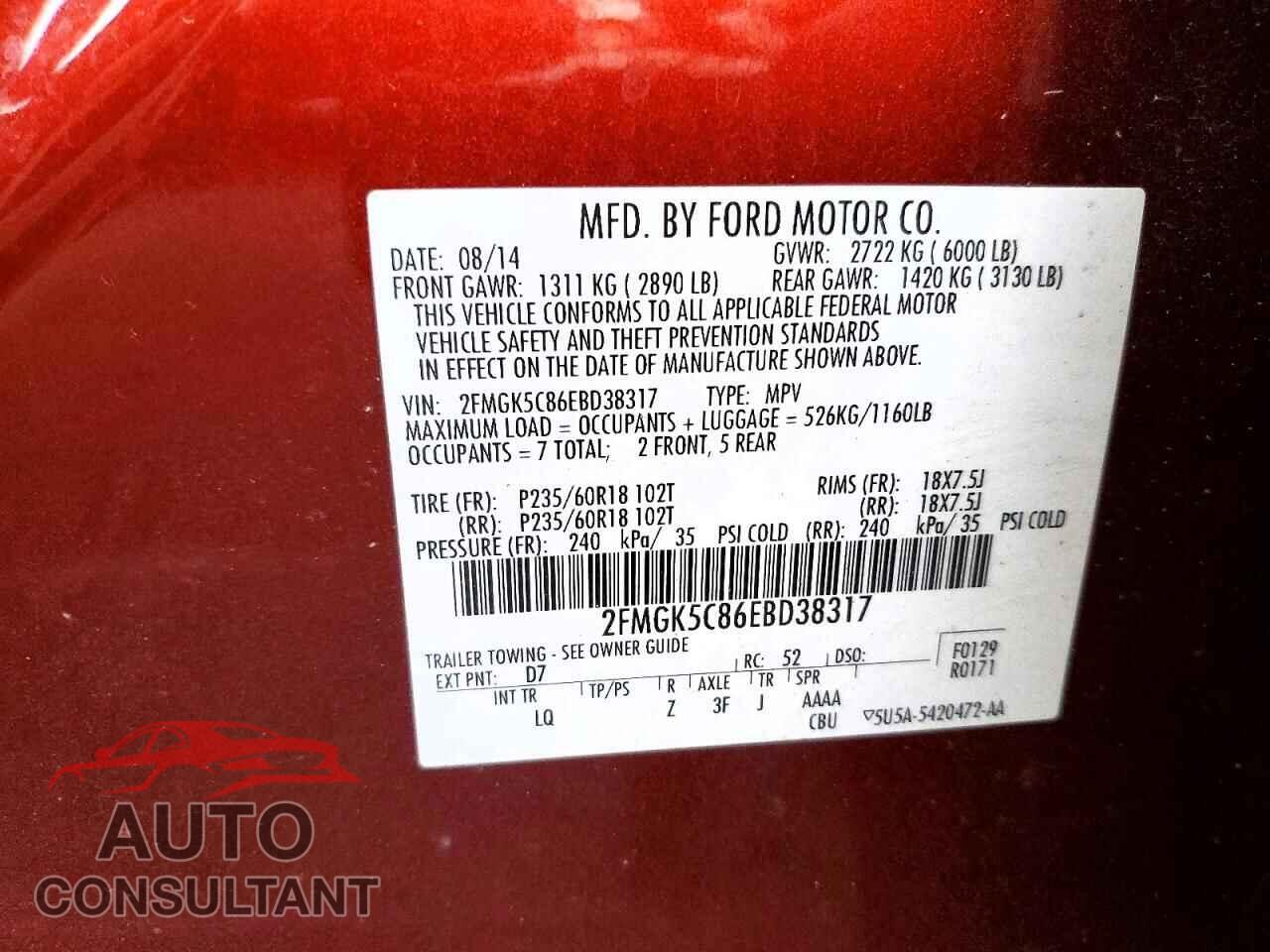 FORD FLEX 2014 - 2FMGK5C86EBD38317