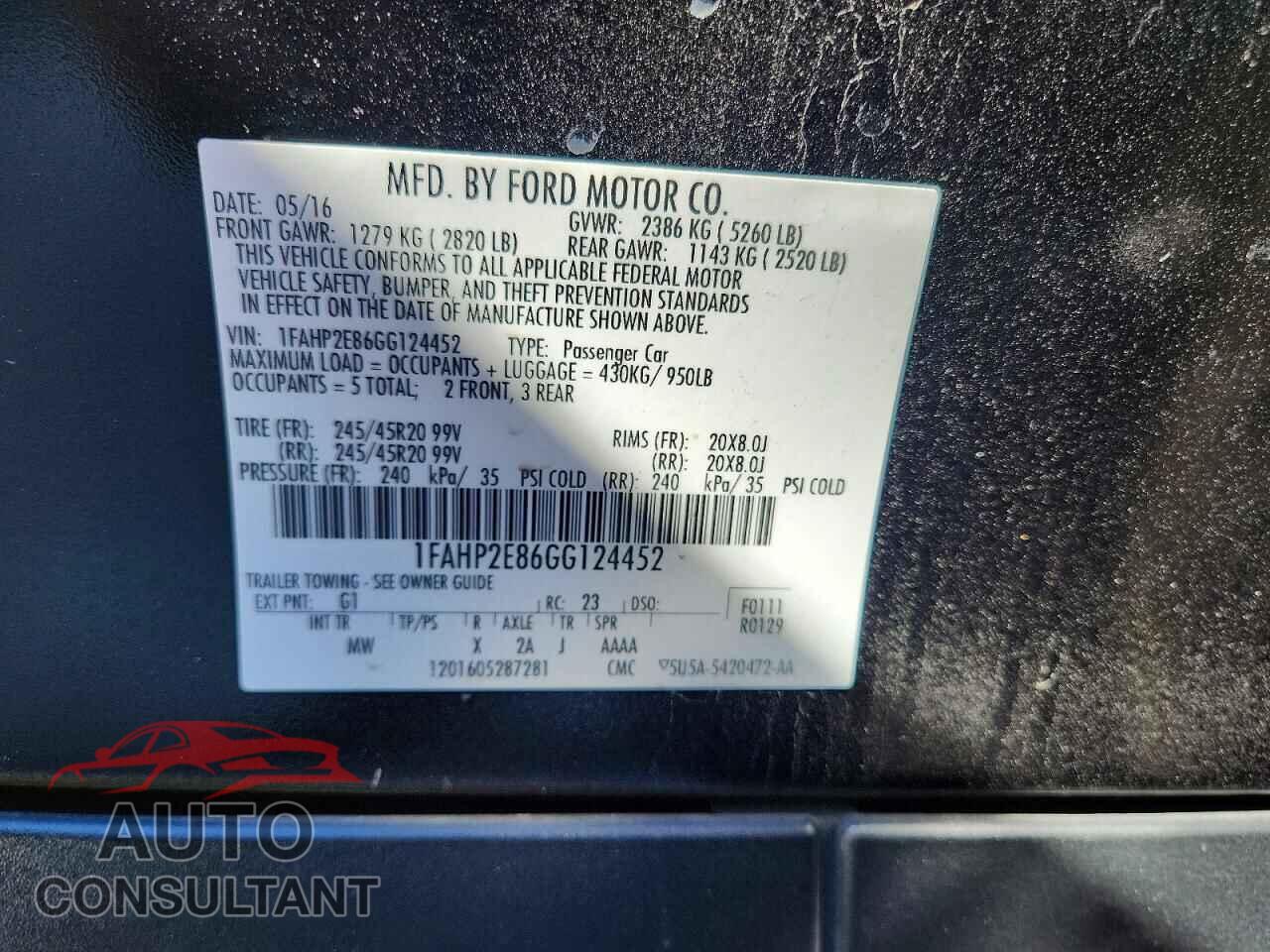 FORD TAURUS 2016 - 1FAHP2E86GG124452
