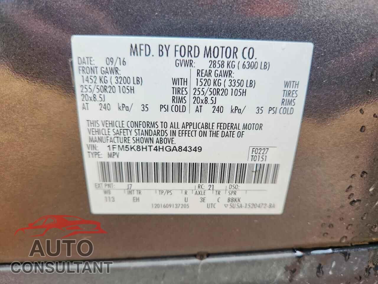 FORD EXPLORER 2017 - 1FM5K8HT4HGA84349