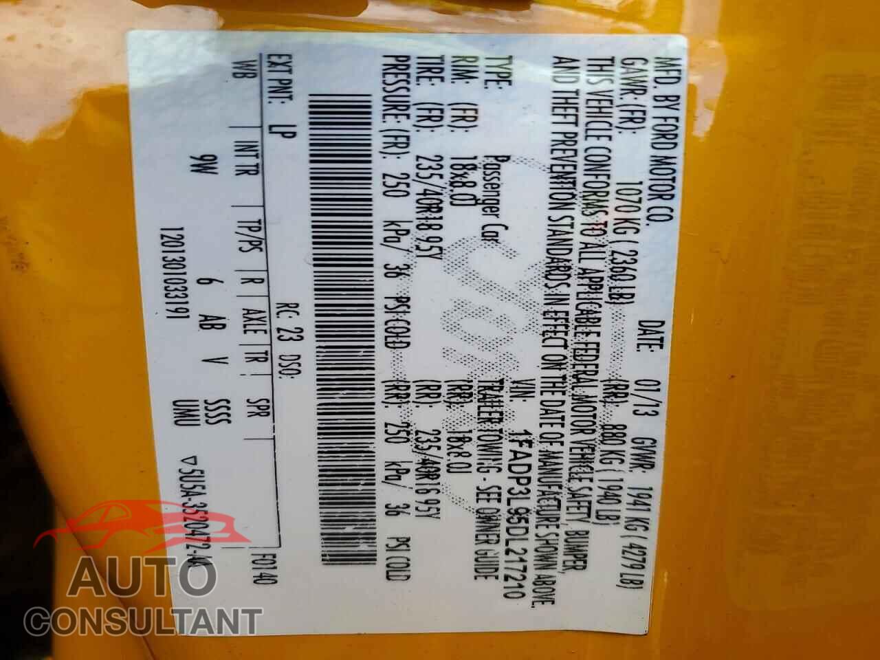 FORD FOCUS 2013 - 1FADP3L95DL217210