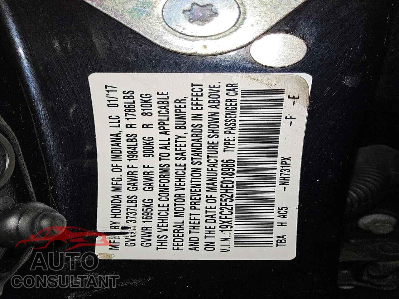 HONDA CIVIC 2017 - 19XFC2F52HE018986