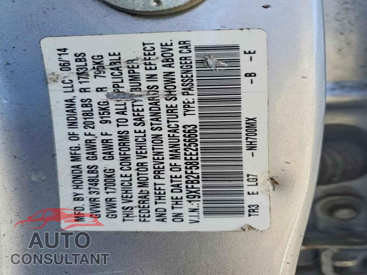 HONDA CIVIC 2014 - 19XFB2F58EE256663
