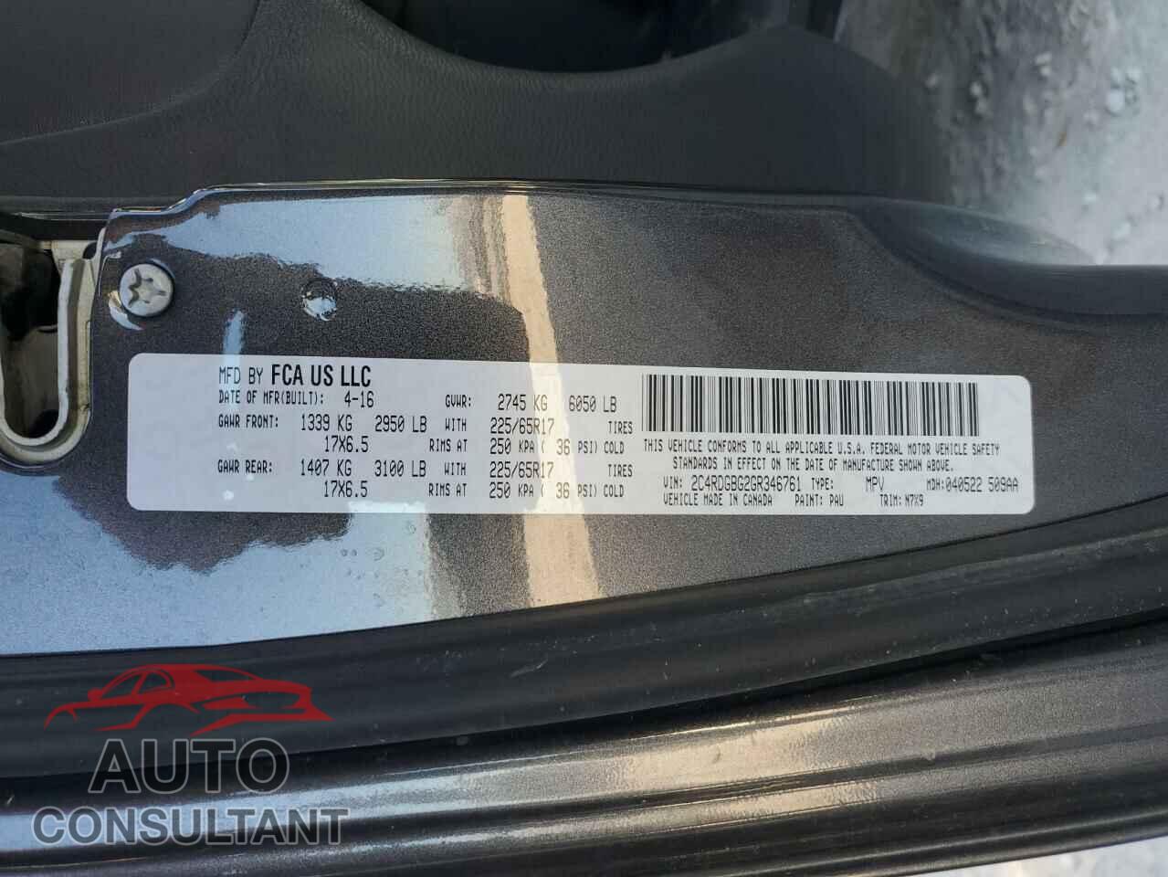 DODGE CARAVAN 2016 - 2C4RDGBG2GR346761