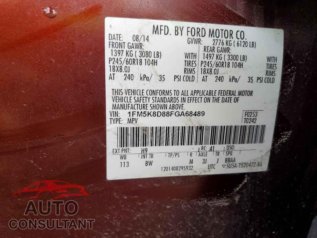 FORD EXPLORER 2015 - 1FM5K8D88FGA68489