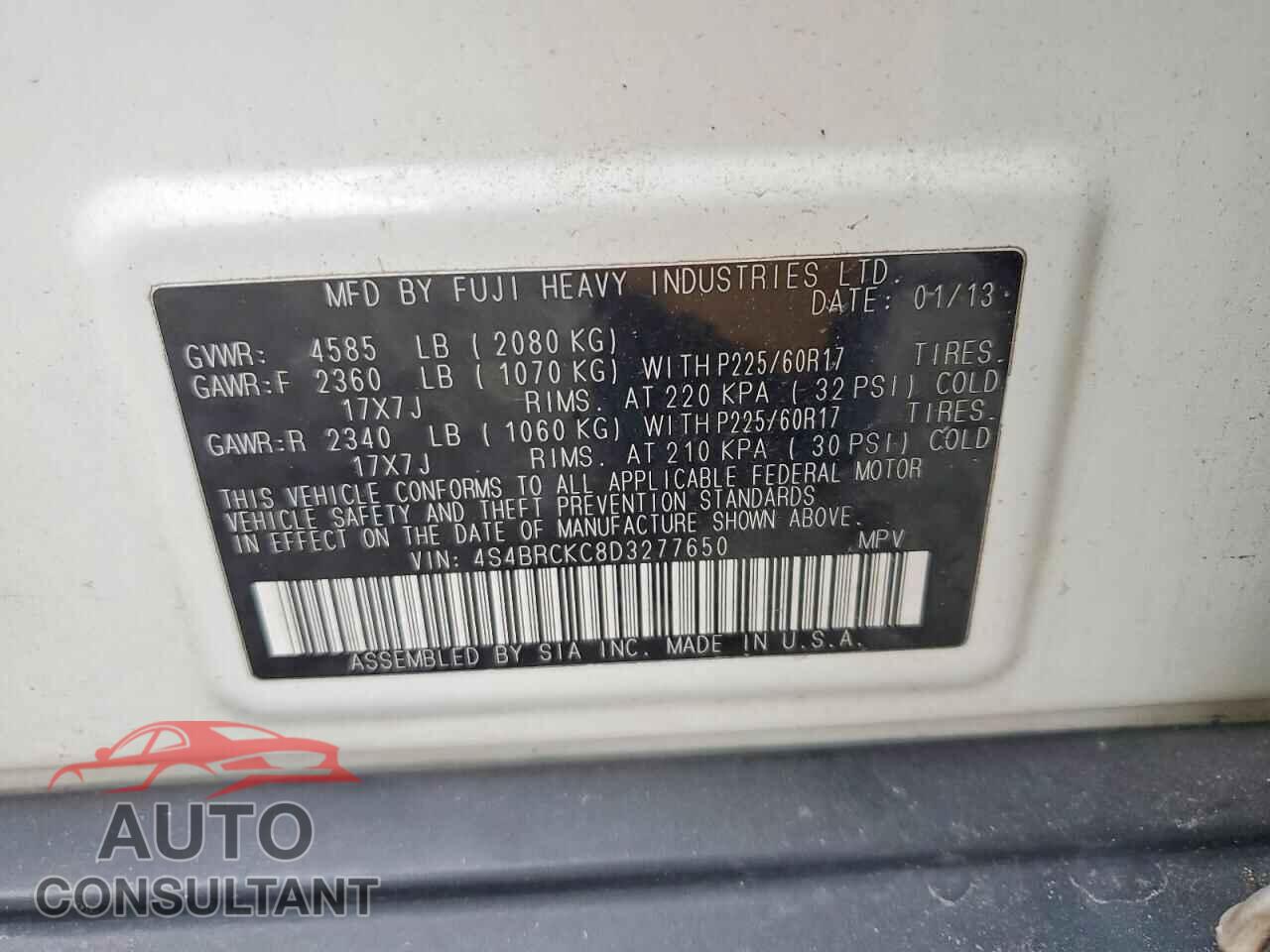 SUBARU OUTBACK 2013 - 4S4BRCKC8D3277650