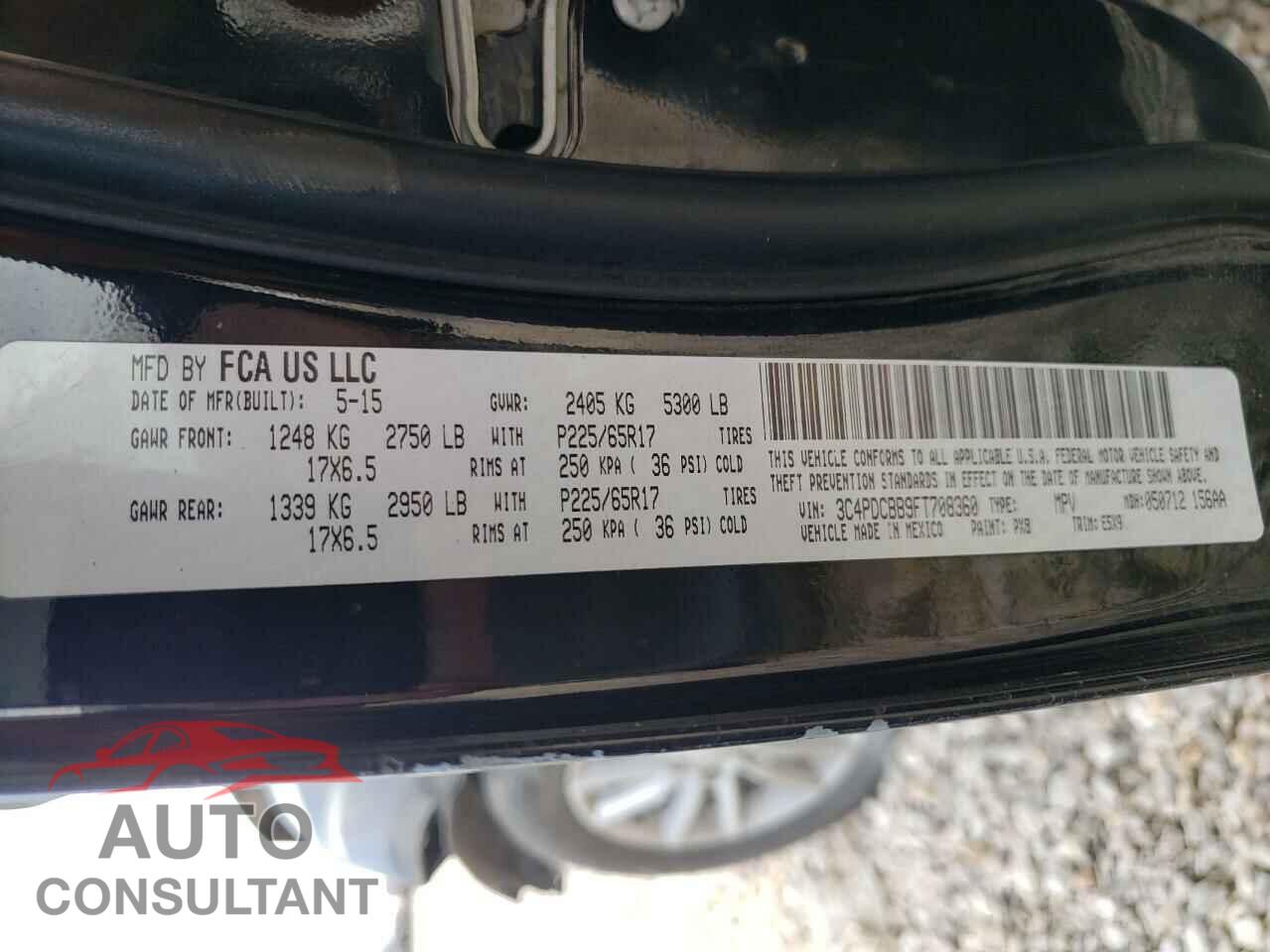 DODGE JOURNEY 2015 - 3C4PDCBB9FT708360