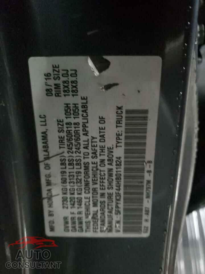 HONDA RIDGELINE 2017 - 5FPYK3F44HB011824