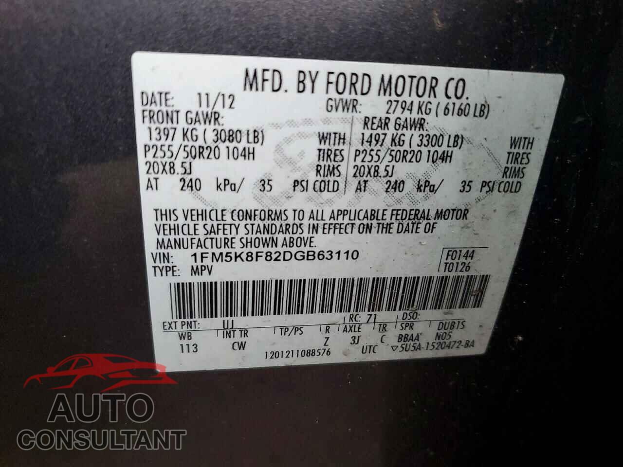 FORD EXPLORER 2013 - 1FM5K8F82DGB63110