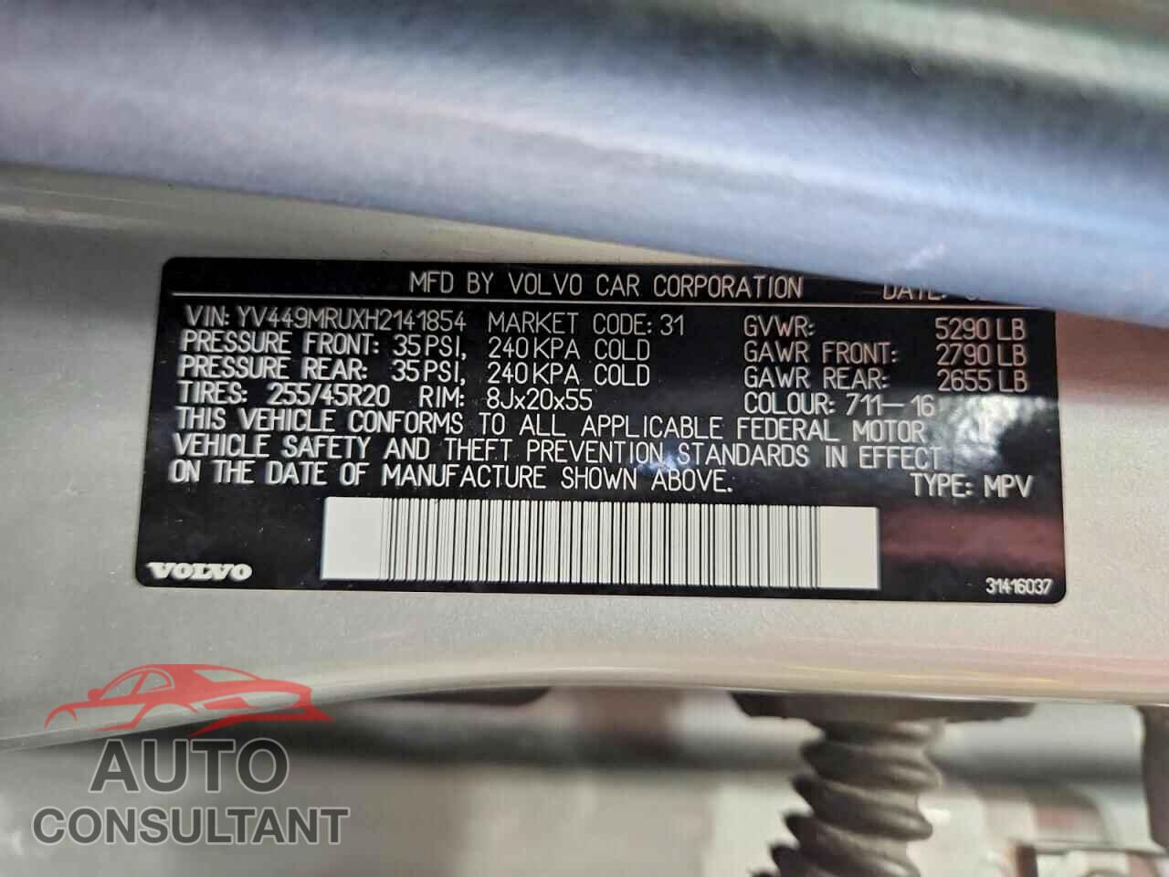 VOLVO XC60 2017 - YV449MRUXH2141854