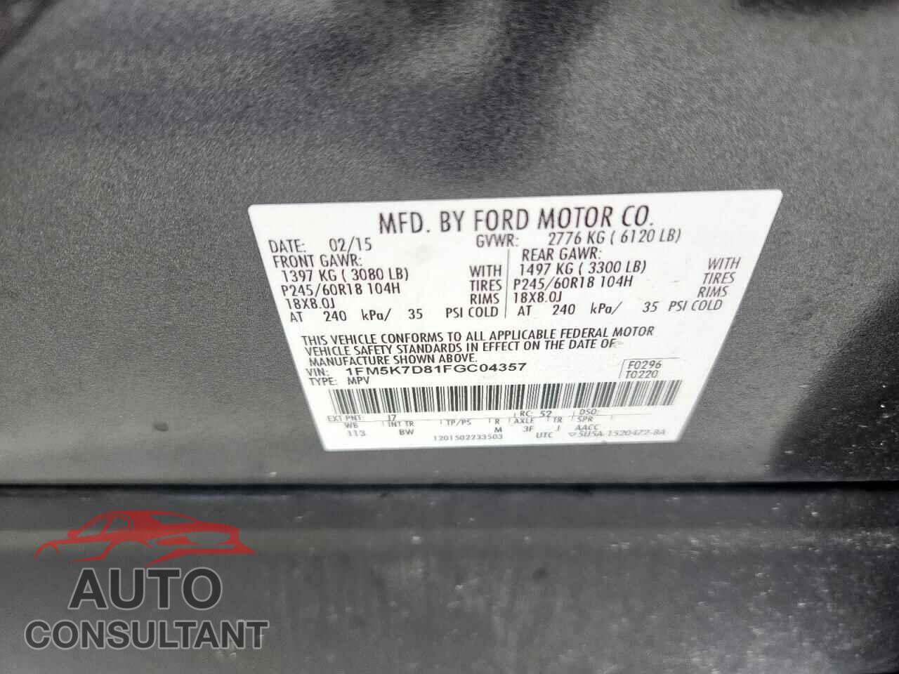 FORD EXPLORER 2015 - 1FM5K7D81FGC04357