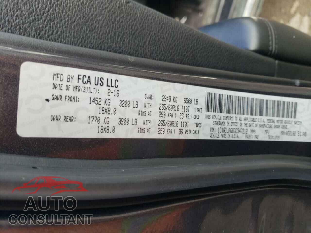 DODGE DURANGO 2016 - 1C4RDJAG8GC347212