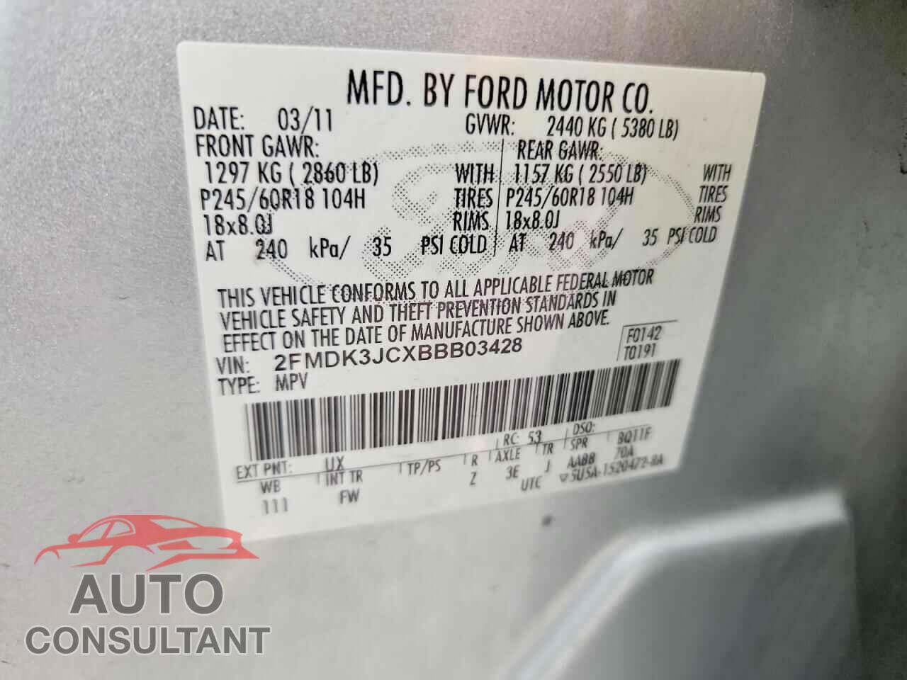 FORD EDGE 2011 - 2FMDK3JCXBBB03428