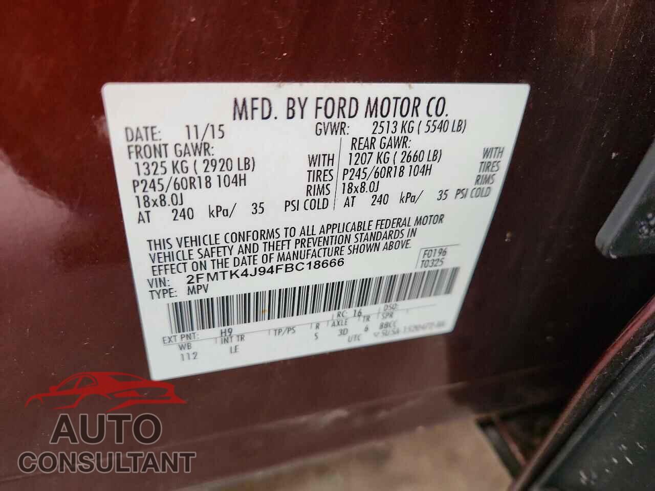 FORD EDGE 2015 - 2FMTK4J94FBC18666