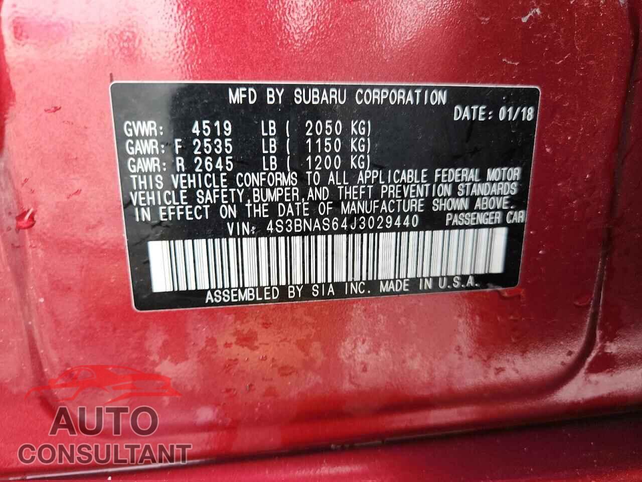 SUBARU LEGACY 2018 - 4S3BNAS64J3029440