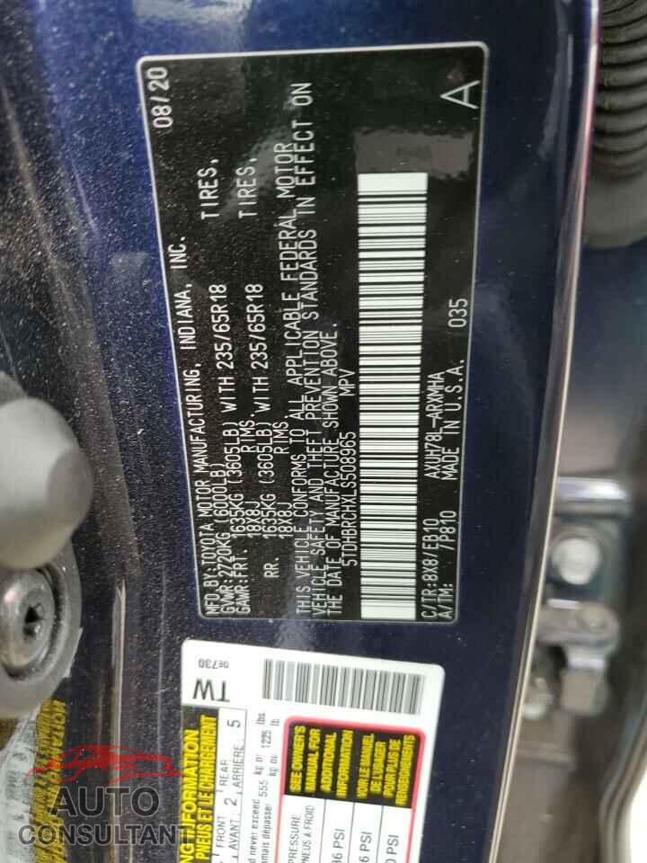TOYOTA HIGHLANDER 2020 - 5TDHBRCHXLS508965