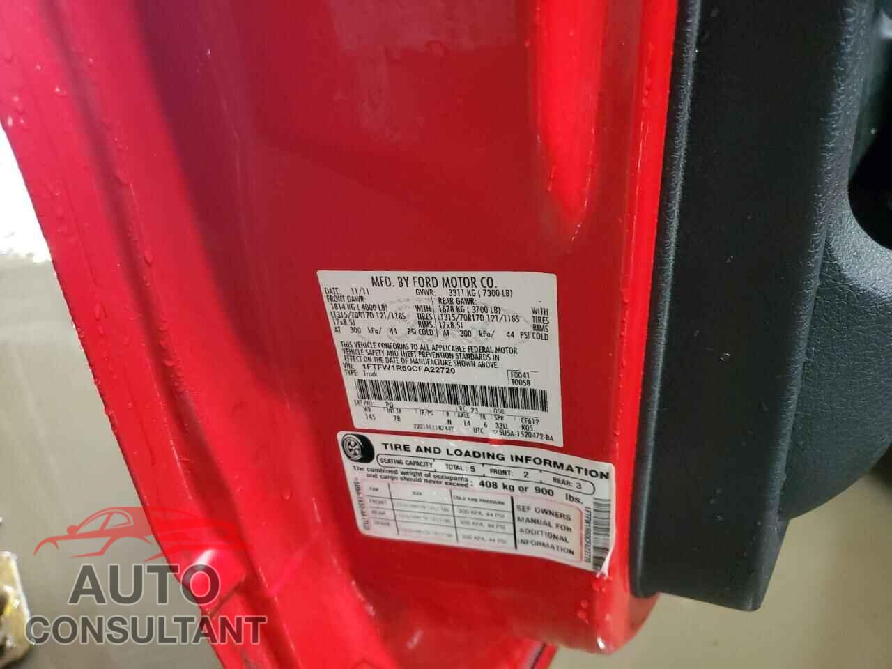 FORD F150 2012 - 1FTFW1R60CFA22720