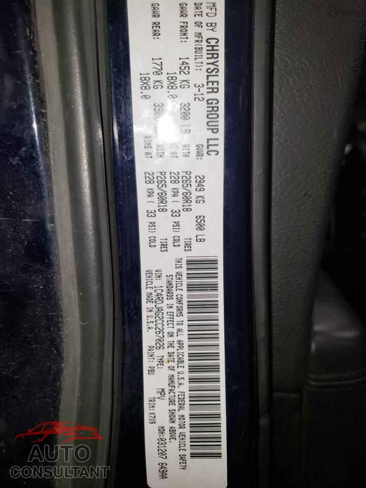 DODGE DURANGO 2012 - 1C4RDJAG2CC267026