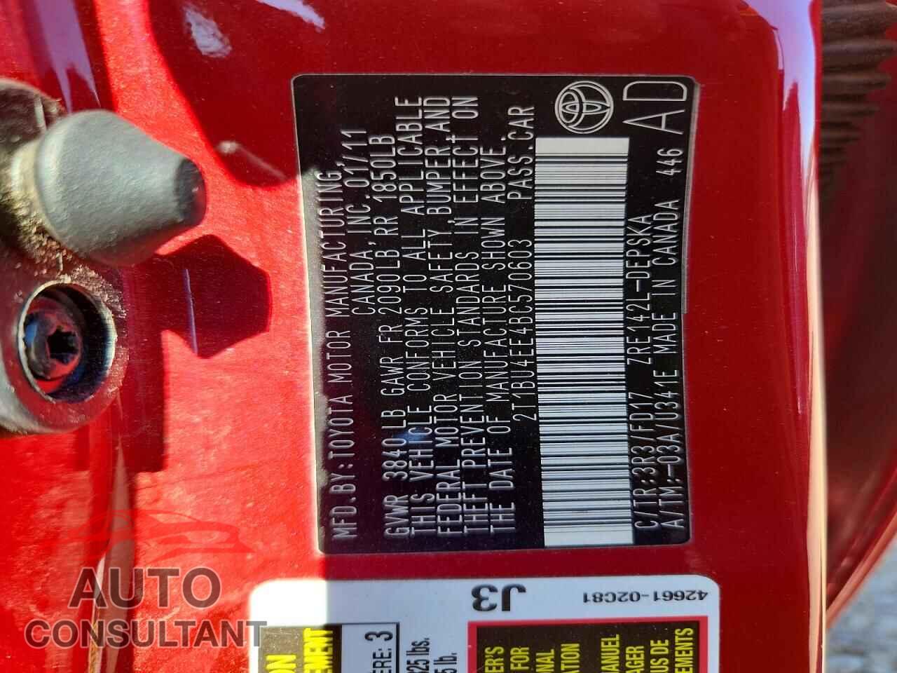 TOYOTA COROLLA 2011 - 2T1BU4EE4BC570603