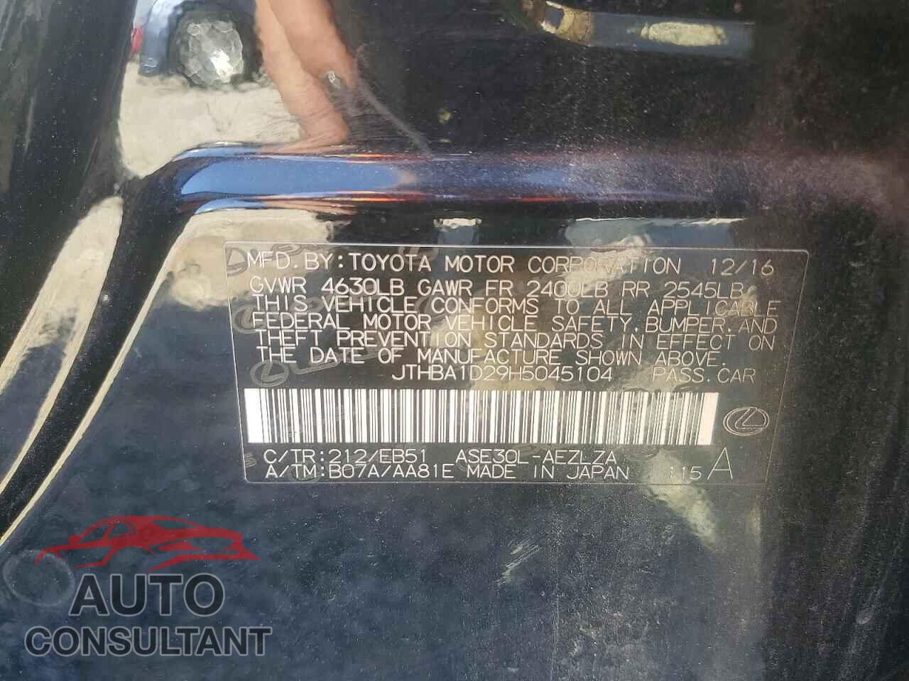 LEXUS IS 2017 - JTHBA1D29H5045104