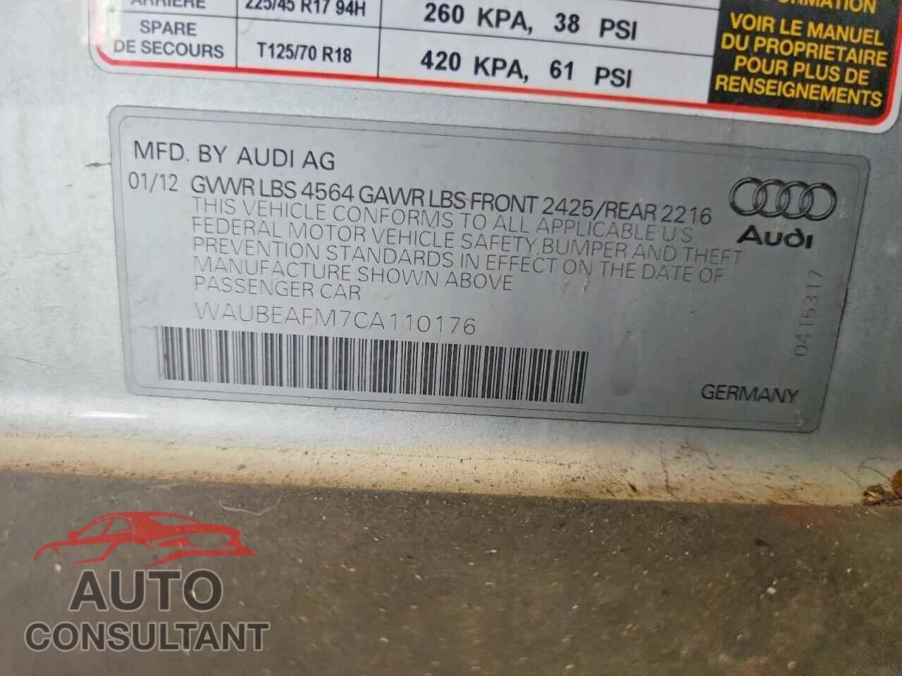 AUDI A3 2012 - WAUBEAFM7CA110176