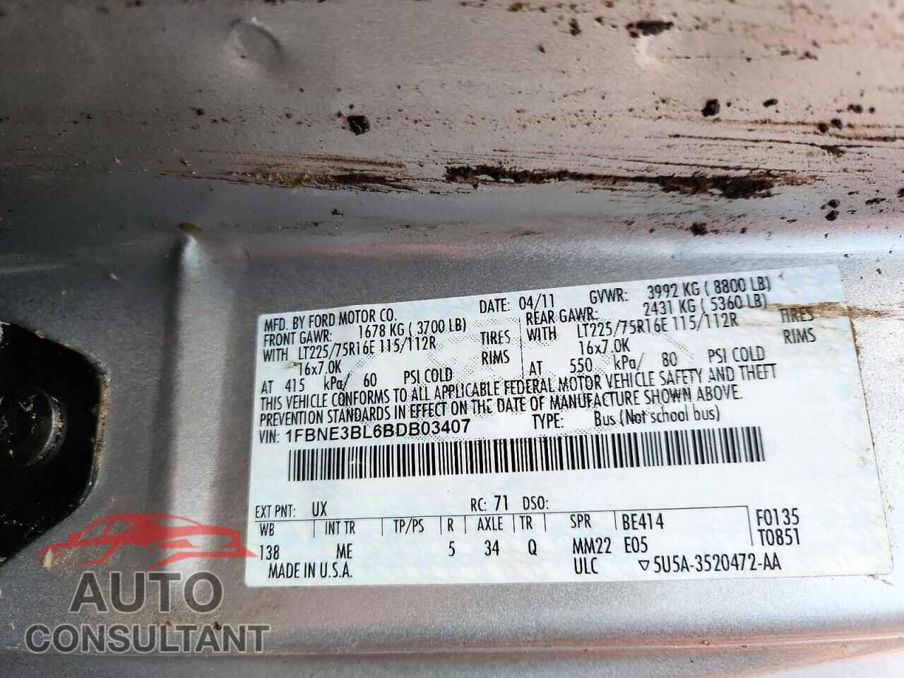 FORD ECONOLINE 2011 - 1FBNE3BL6BDB03407