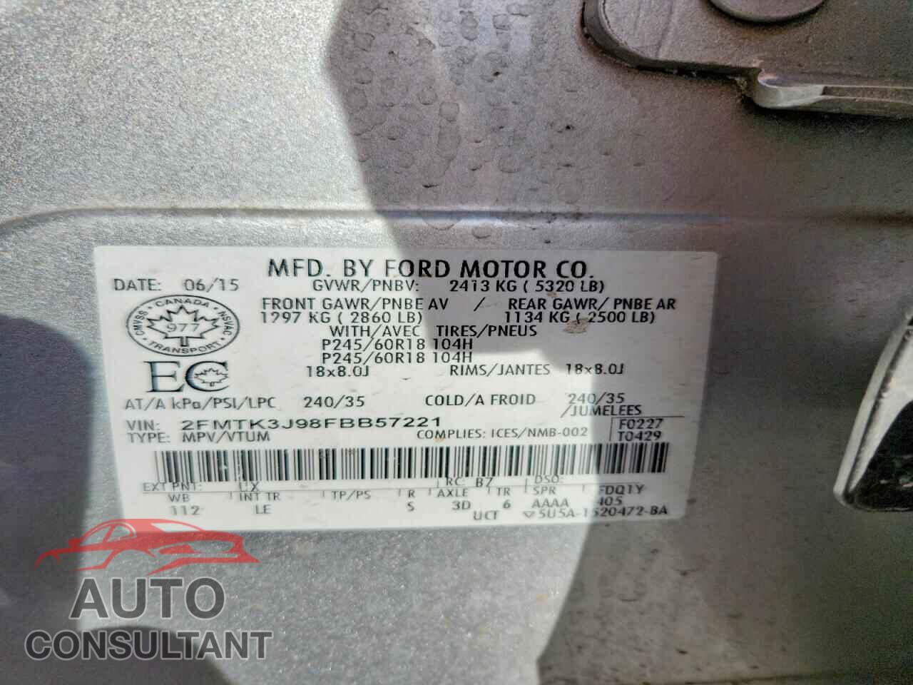 FORD EDGE 2015 - 2FMTK3J98FBB57221
