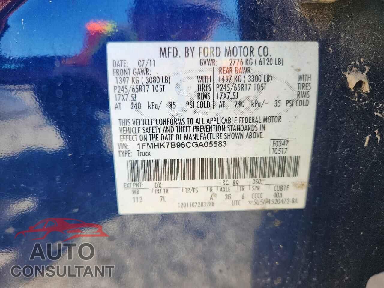 FORD EXPLORER 2012 - 1FMHK7B96CGA05583