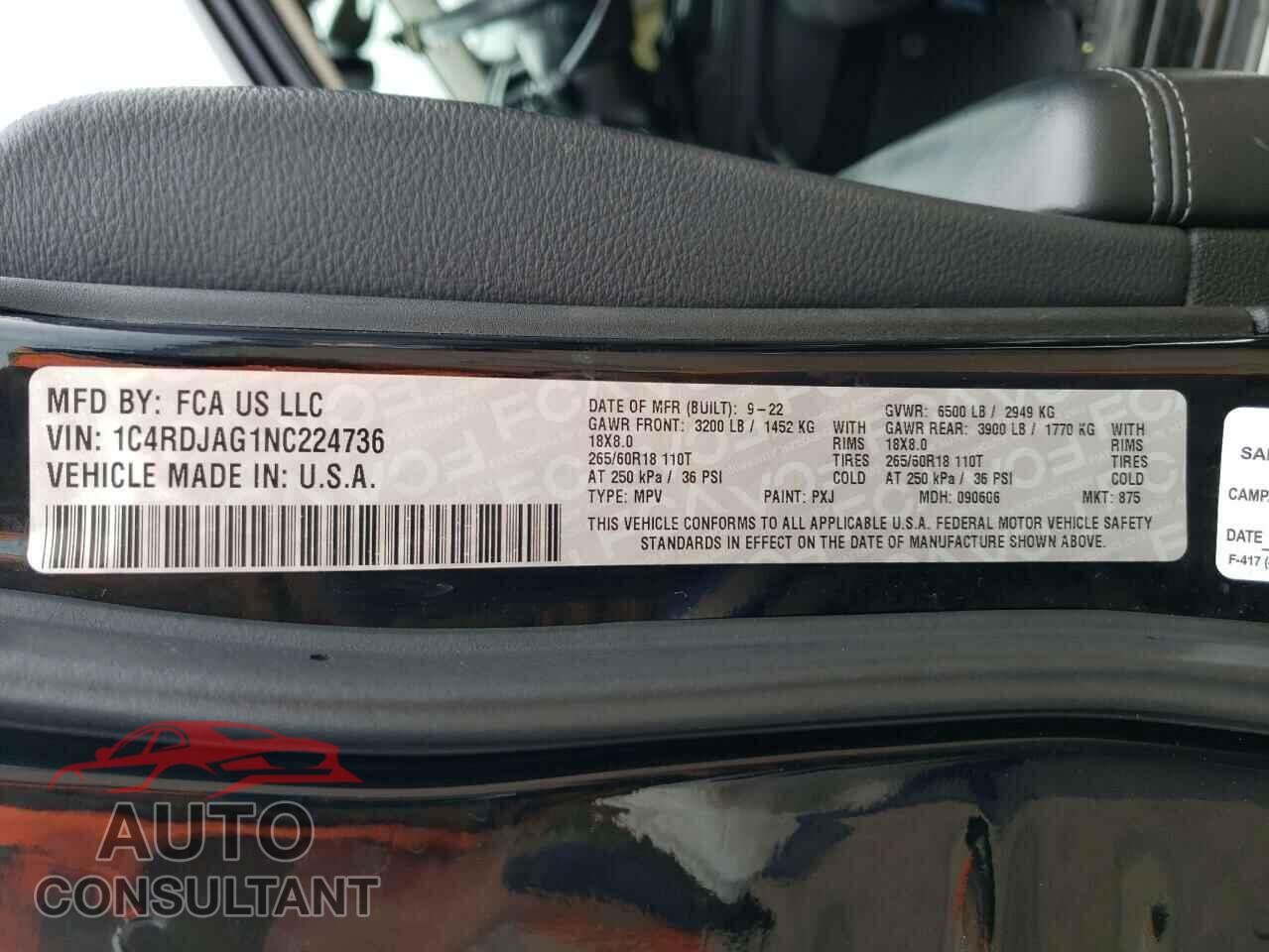 DODGE DURANGO 2022 - 1C4RDJAG1NC224736