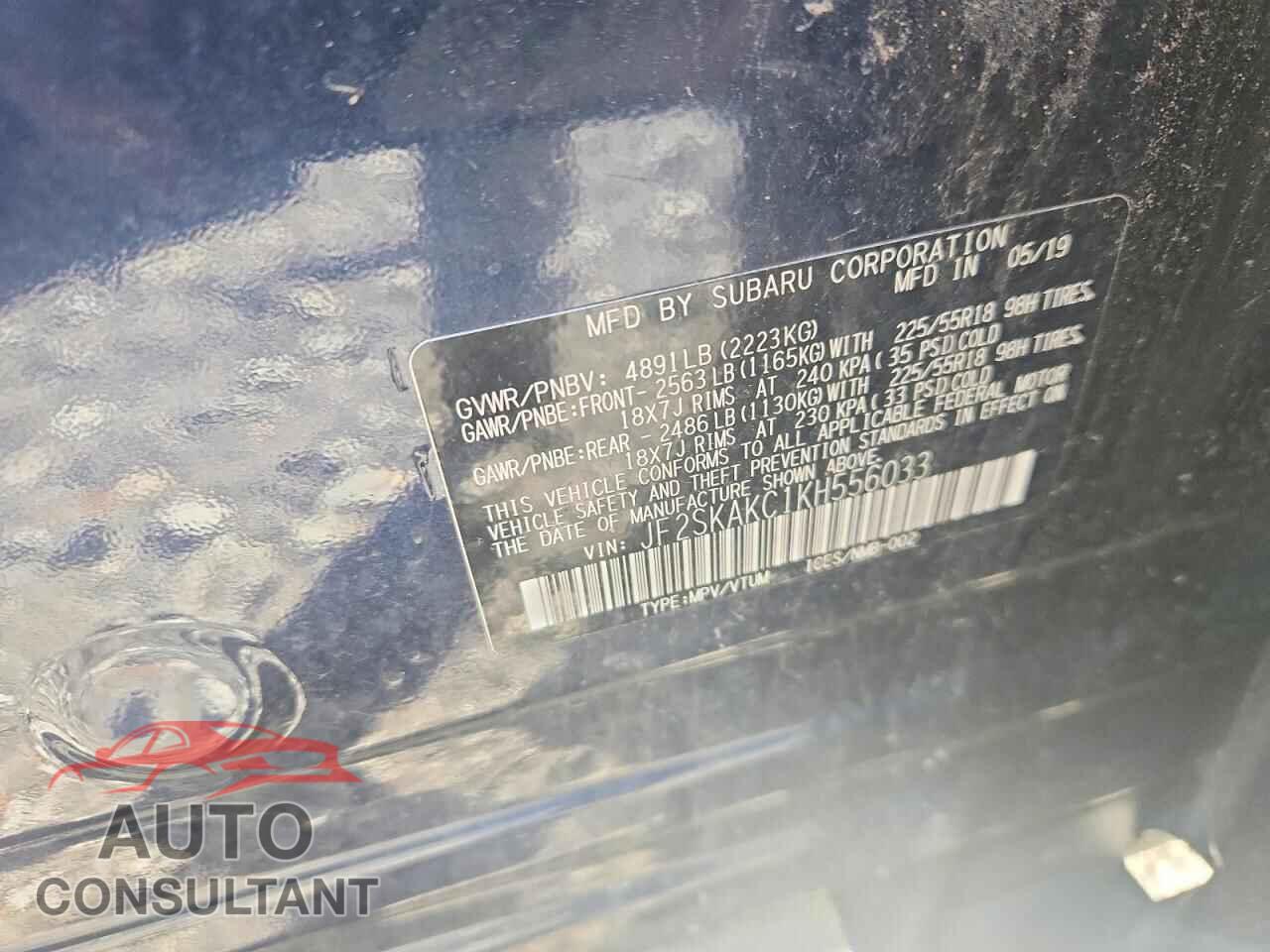 SUBARU FORESTER 2019 - JF2SKAKC1KH556033