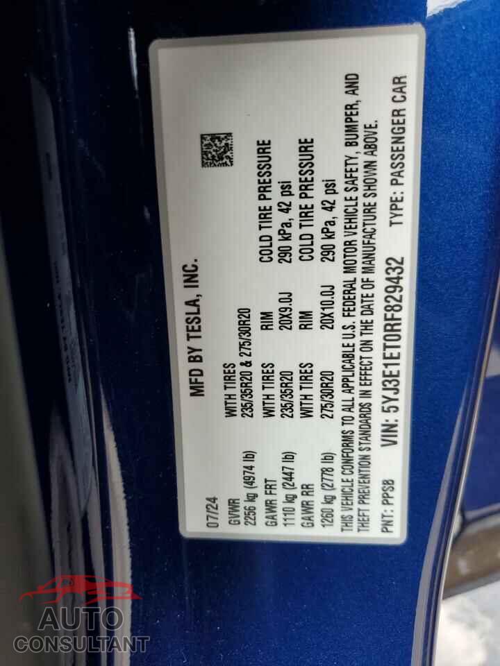TESLA MODEL 3 2024 - 5YJ3E1ET0RF829432
