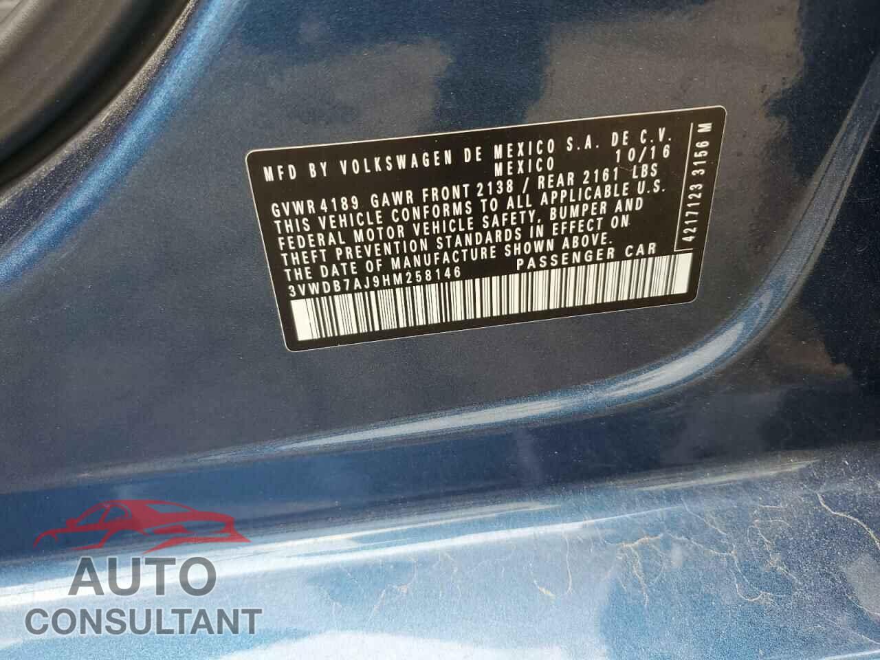 VOLKSWAGEN JETTA 2017 - 3VWDB7AJ9HM258146