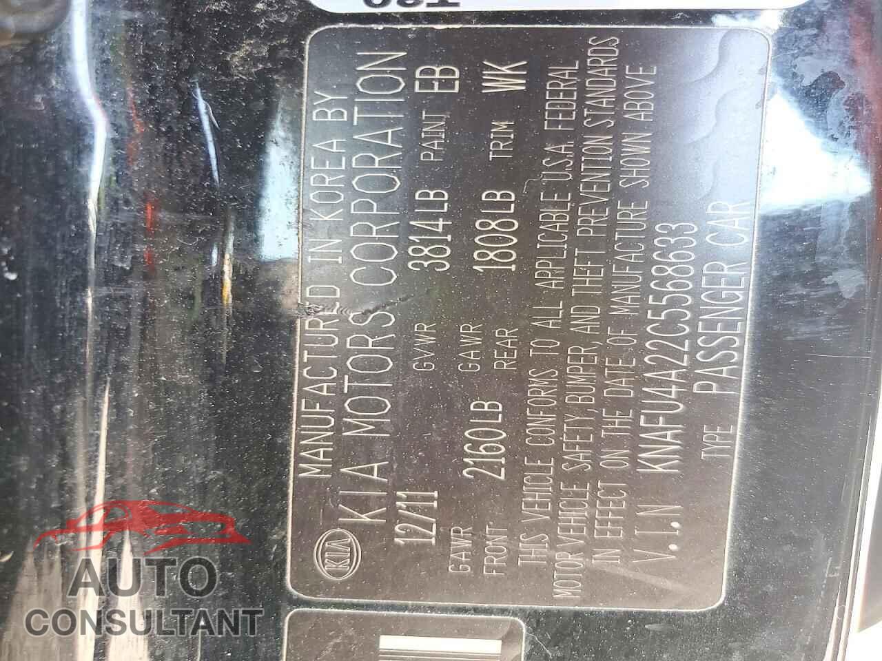 KIA FORTE 2012 - KNAFU4A22C5568633